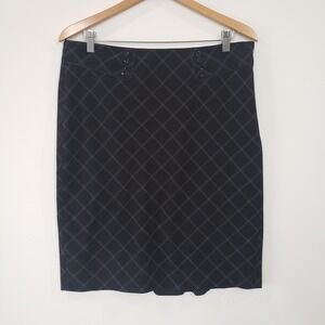 White House Black Market Womens Black Plaid Pencil Skirt Size 12 Preppy Academia